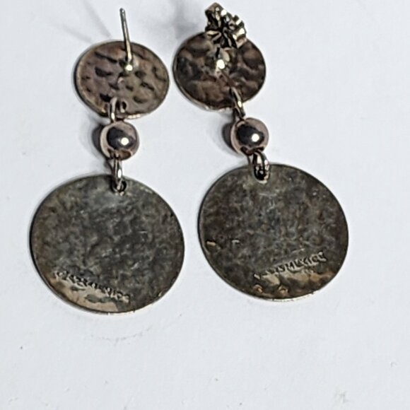 925 Sterling Silver Vintage Earrings Hammers Mexican Dangle Tarnish patina - Picture 6 of 7